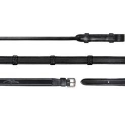 Dyon - Round Leather Dressage Collection - Full Leather Double Bridle Reins With 7 Loops Black