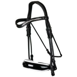Dy'on Round Leather Collection- Patent Large Crank With White Padding Double Bridle